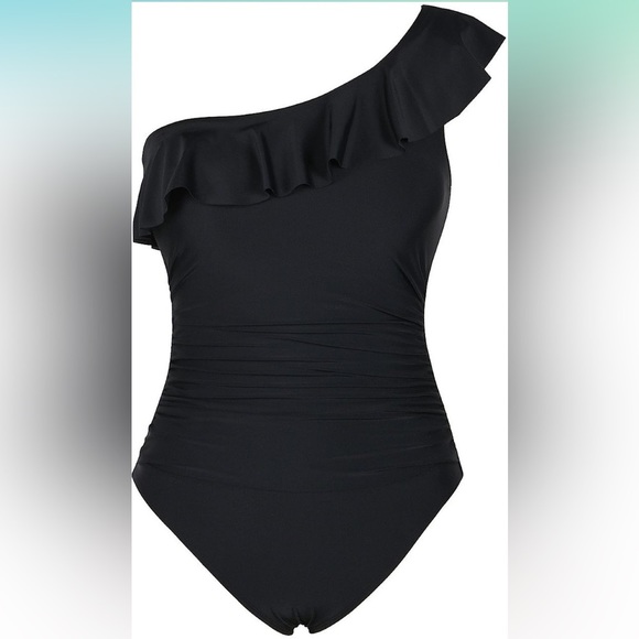 Hilor One Piece Swimsuit One Shoulder Asymmetric Ruffle Monokini Size 6 - Picture 2 of 10